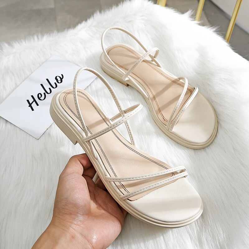 Strappy Flat Rubber Sole Sewing Casual Sandals 9.7