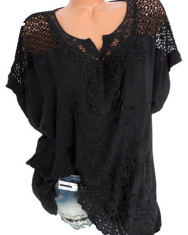Top – Crochet Style Shoulder Floral Embroidered Accents
