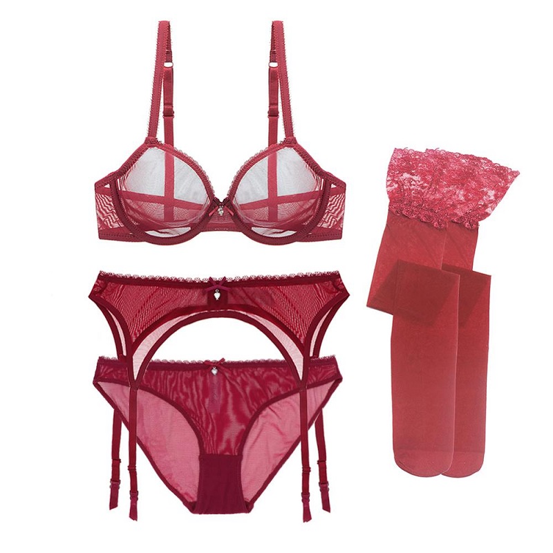 Transparent Ultra-thin Solid Lingerie Bra set - Power Day Sale