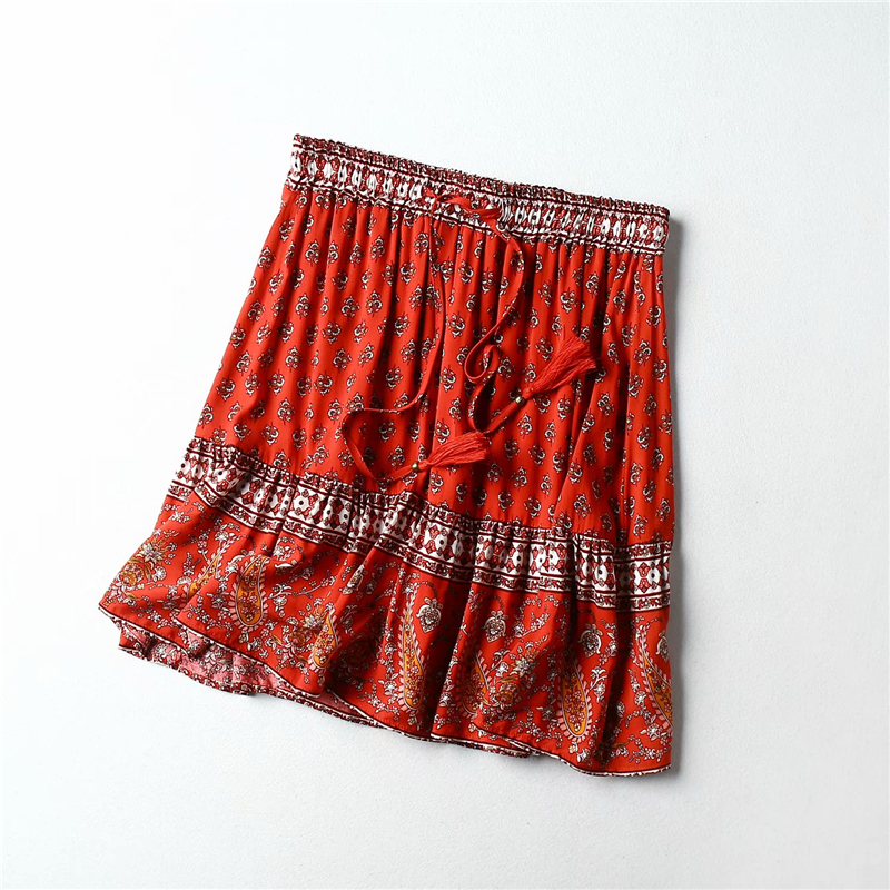 Vintage chic hippie floral printed tassel beach skirt - Power Day Sale