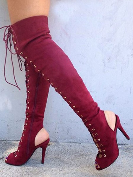 Backless Boots Lace Up Peep Toe Stiletto Heel Over The Knee Boots ...
