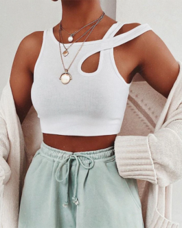 Bandage Hollow Out Ribbed Crop Tops