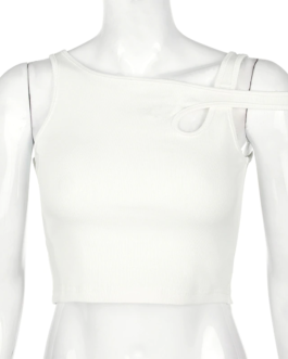 Bandage Hollow Out Ribbed Crop Tops
