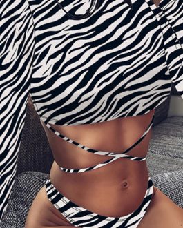 Bandeau Top Feline-Themed Long Sleeved Swimsuit Bikini