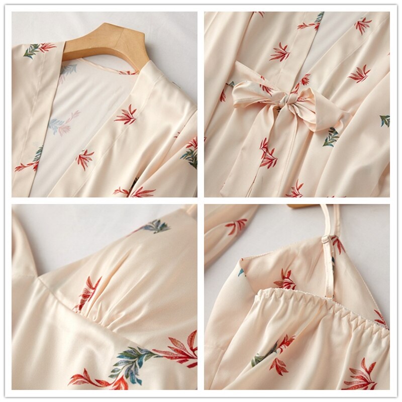 Casual Floral Print Silk Sleepwear Set - Power Day Sale