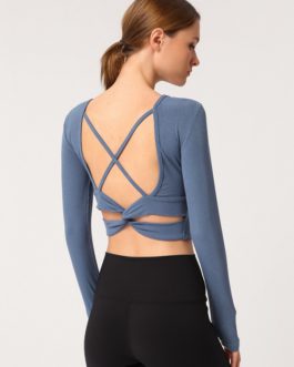 Crossed Straps Backless Fitted Yoga T Shirts