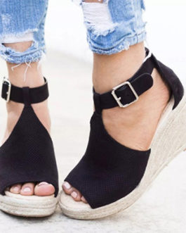 Curvy T-Strap Wedge Sandal – Moderate Heel Height