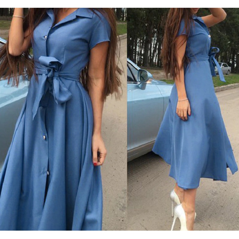 Elegant A line Solid Buttons Midi Dress - Power Day Sale