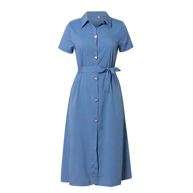 Elegant A line Solid Buttons Midi Dress - Power Day Sale