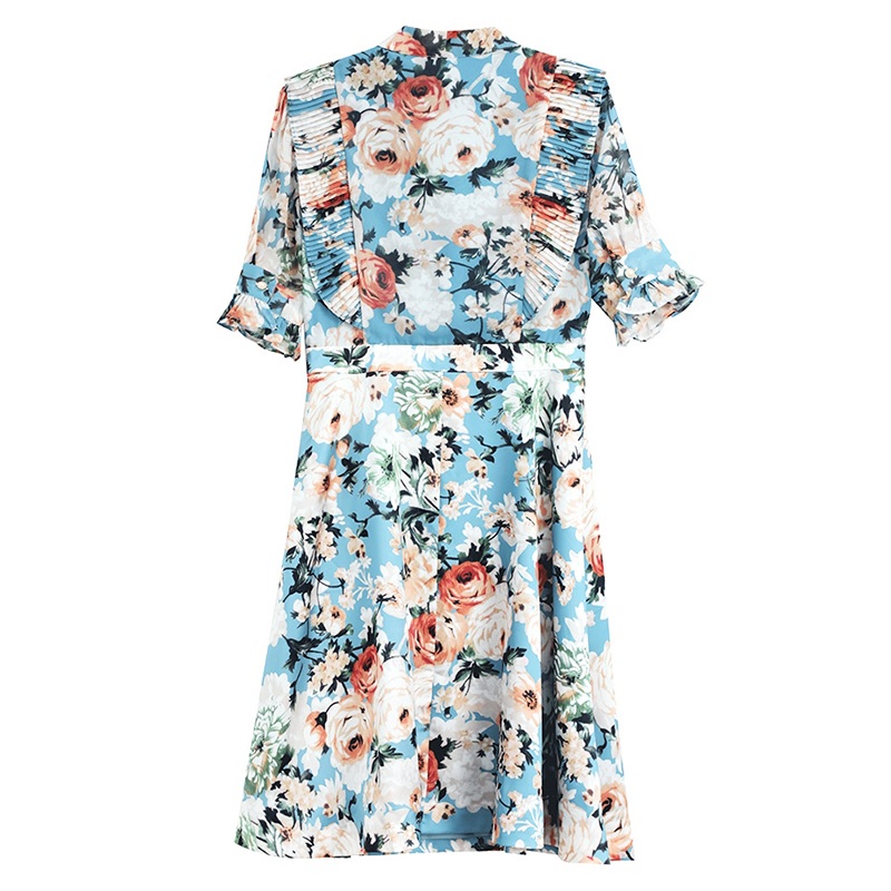 Elegant Floral Print Bow Beading Midi Dress - Power Day Sale