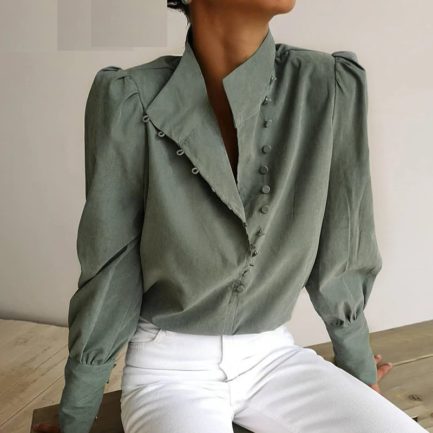 Elegant Puff Sleeve Solid Blouse Shirt - Power Day Sale