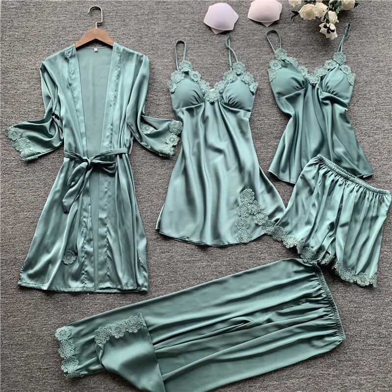 Elegant Silk Sleepwear 5 Pieces Sets - Power Day Sale