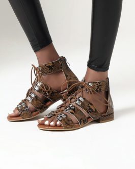Flat Chunky Lace up Gladiator Sandals