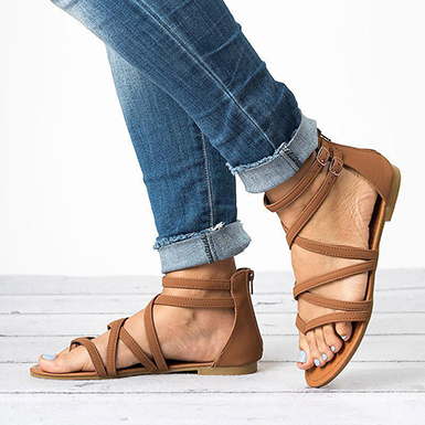 Flat Sandals - Narrow Crisscrossed Straps - Power Day Sale