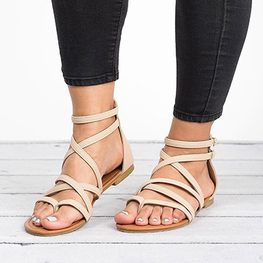 Flat Sandals - Narrow Crisscrossed Straps - Power Day Sale