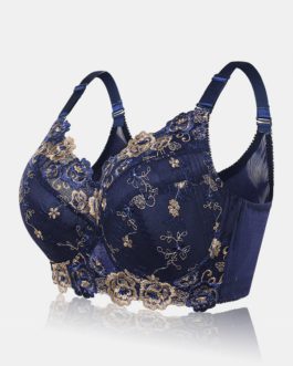 Floral Embroidery Full Coverage Adjustable Push Up Bra