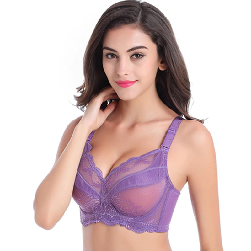 Women's Full Coverage Jacquard Non Padded Lace Sheer Underwire