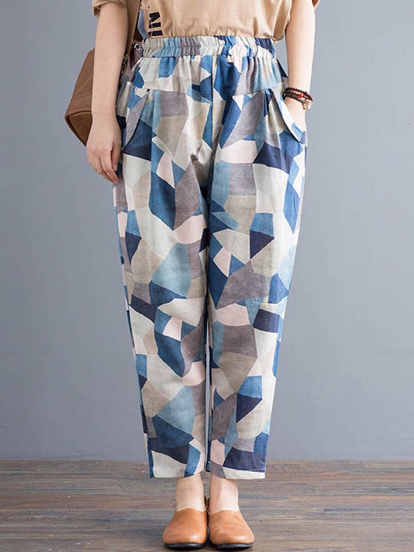 Geometric Printed Elastic High Waist Pants