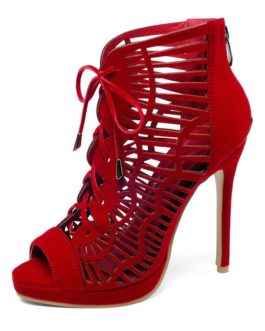 Lace Up Cut-out Boots Peep Toe Stiletto Heel Sandals