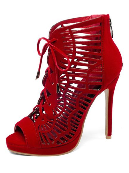 Lace Up Cut-out Boots Peep Toe Stiletto Heel Sandals - Power Day Sale