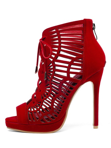 Lace Up Cut-out Boots Peep Toe Stiletto Heel Sandals - Power Day Sale