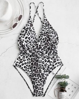 Leopard Criss Cross Open Back Swimwear