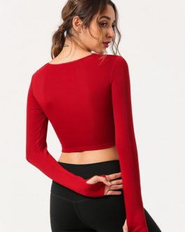 Long Sleeve Pure Color Cropped Plain T Shirt For Sports