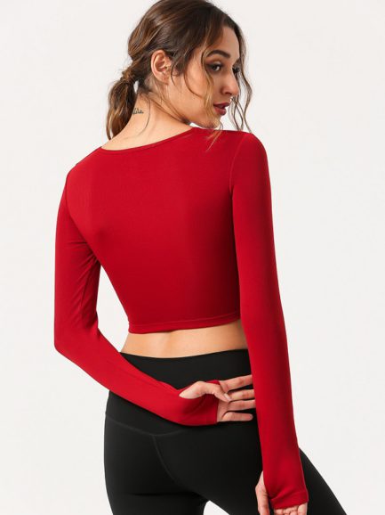 Long Sleeve Pure Color Cropped Plain T Shirt For Sports - Power Day Sale