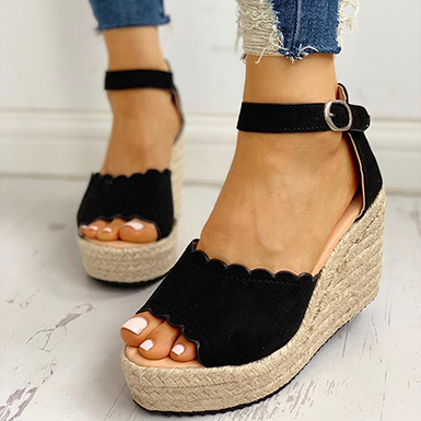 Open Toed Wedges - Scalloped Edges - Power Day Sale