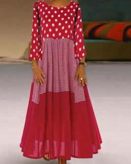 Oversized Maxi Dresses Jewel Neck 3/4 Length Sleeves Printed Floor Length Shift Dress