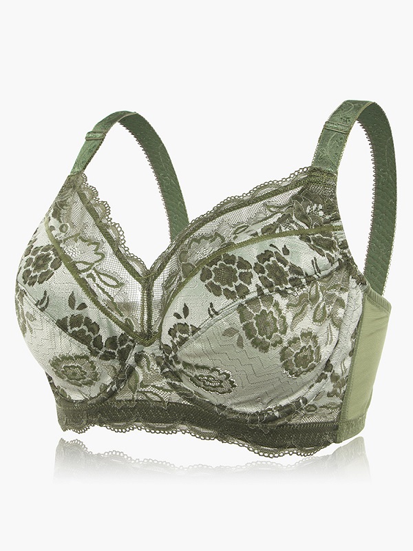 Plus Size Embroidery Full Coverage Adjustable Push Up Bra