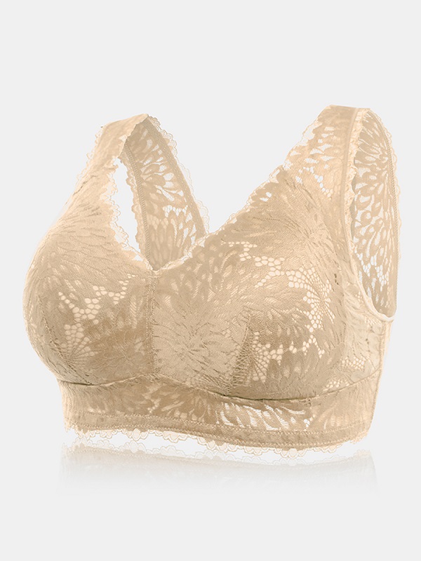 Plus Size Lace Back Closure Strappy Wireless Sleeping Bra