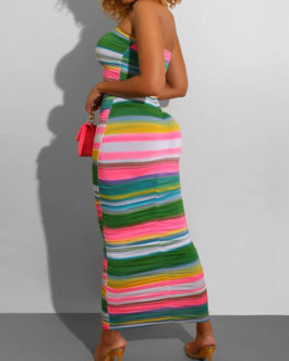 Rainbow Stripe Sleeveless Maxi Dresses