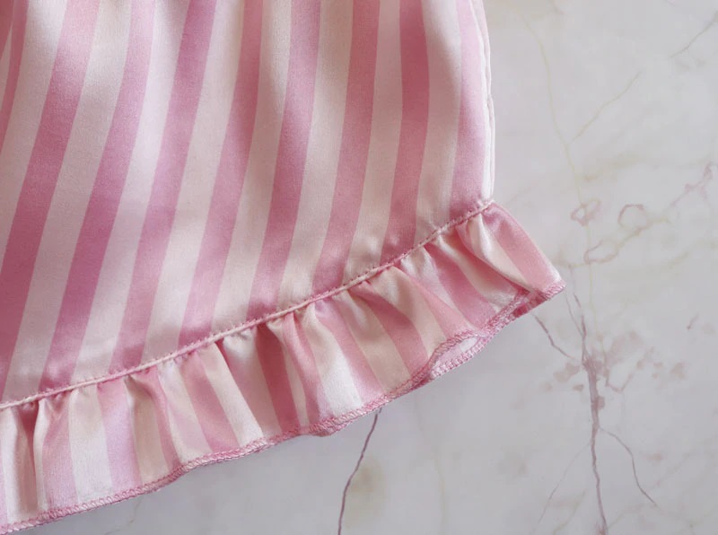 Satin Sleepwear Sexy Lace Striped Pajama Set - Power Day Sale