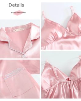 Sexy Faux Silk Long Sleeve 7 Pieces Sets