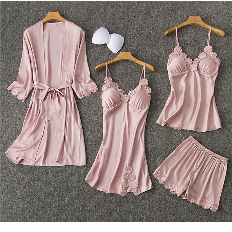 Sexy Lace Sleepwear 4 Pieces Sets - Power Day Sale