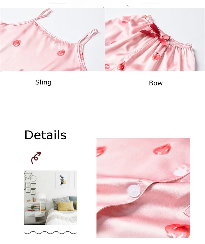 Sexy Strawberry Printed Long Sleeve Sleepwear - Power Day Sale