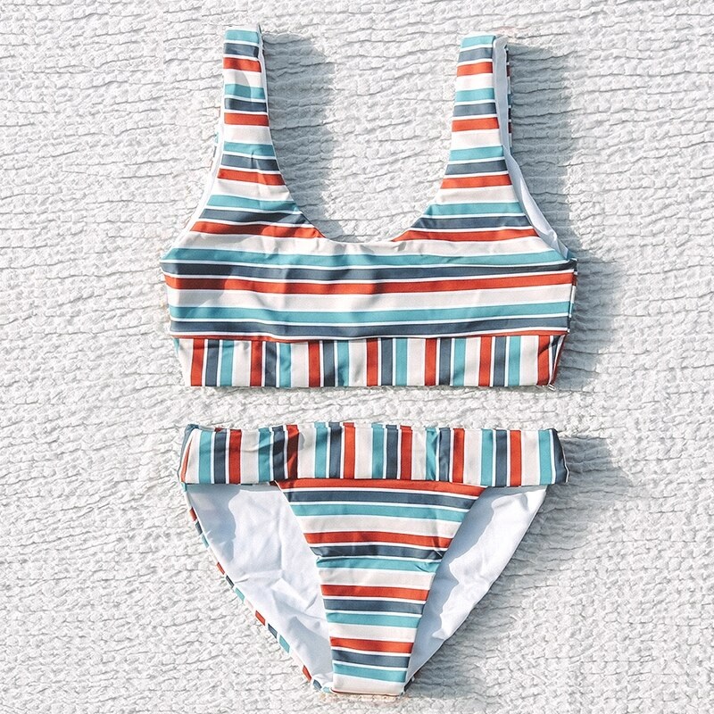 Sexy Two-piece Stripe Bikini Swimsuit - Power Day Sale