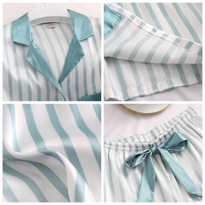 Short Sleeves Stripe Sleepwear 2 Pieces Set - Power Day Sale