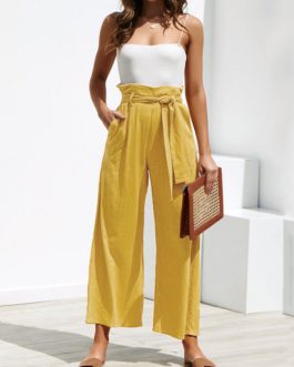 Wide Leg Casual Trousers Pants with Belt