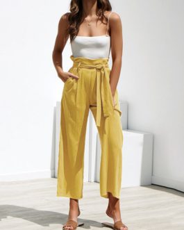 Wide Leg Casual Trousers Pants with Belt