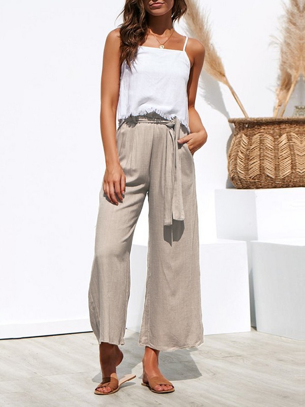 Wide Leg Casual Trousers Pants with Belt - Power Day Sale