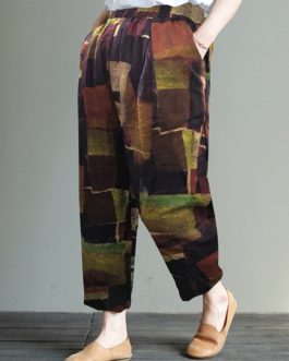 Wide-Legged Elastic Waist Geometric Print Trousers