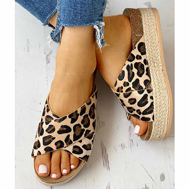 Wide Strap Wedge Sandals - Leopard Print - Power Day Sale
