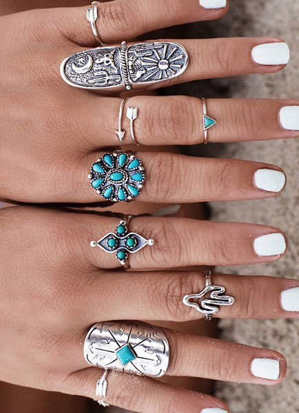 Boho Alloy Vintage Rings In 9 Piece Set - Power Day Sale