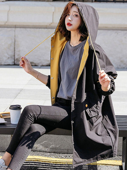 Casual Hooded Long Sleeve Drawsring Coat - Power Day Sale
