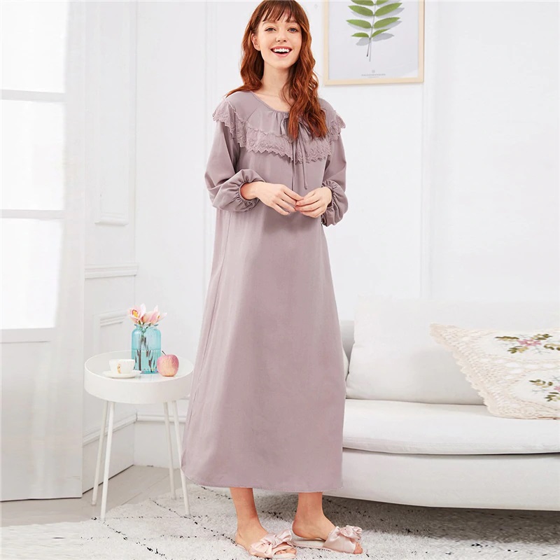 Casual Pullover Lace Nightwear Sleepwear - Power Day Sale