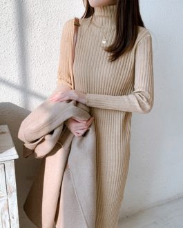 Casual Thick Warm Turtleneck Mid-Length Sweater Dress