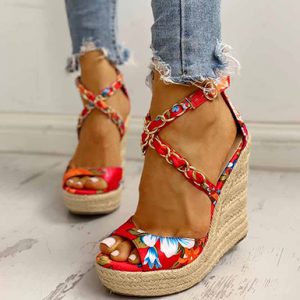 Chain Style Wedge Heels - Tropical Print - Power Day Sale