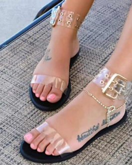 Clear Minimalist Sandals – Flat Soles Ankle Straps